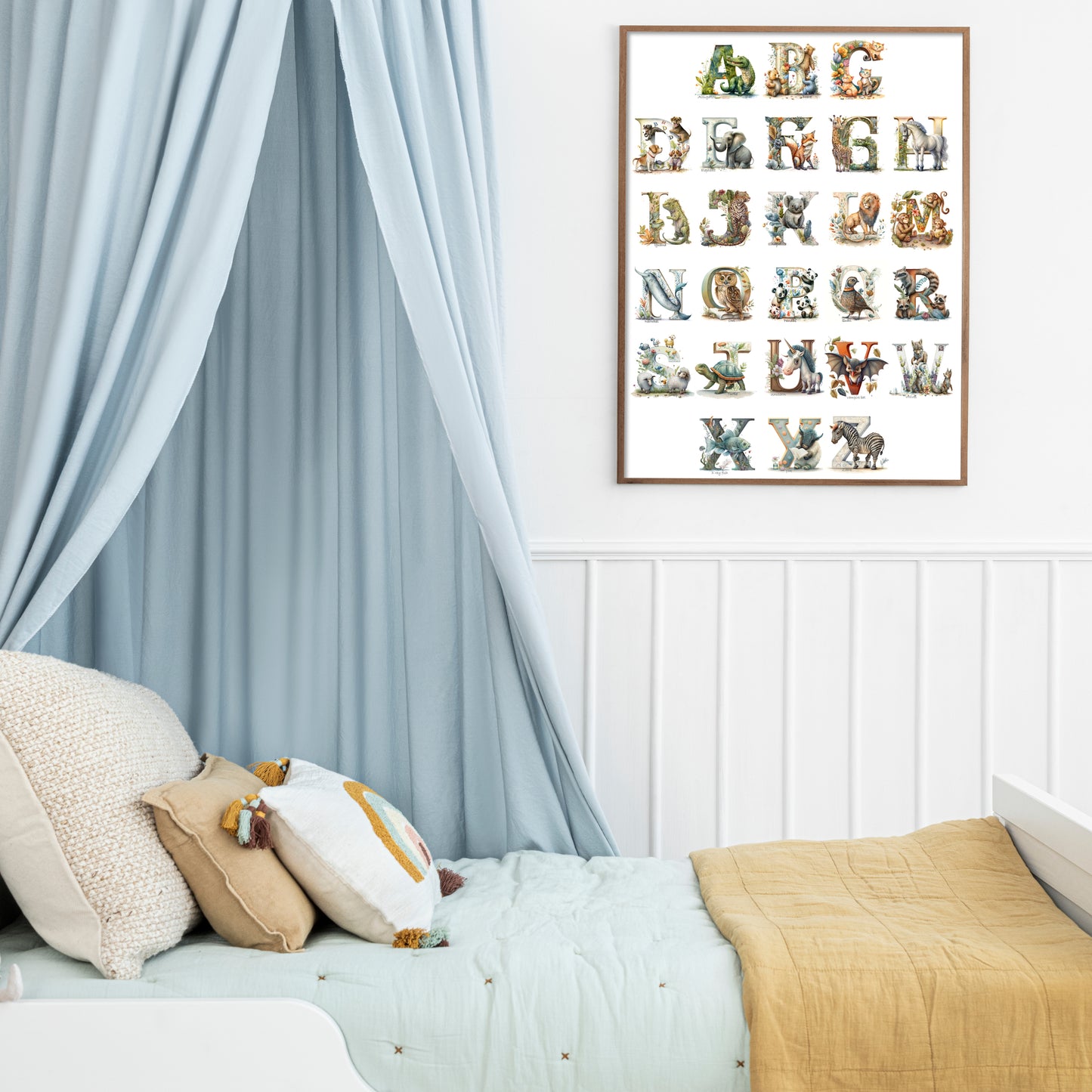 Kids Watercolor Animal Alphabet Print.