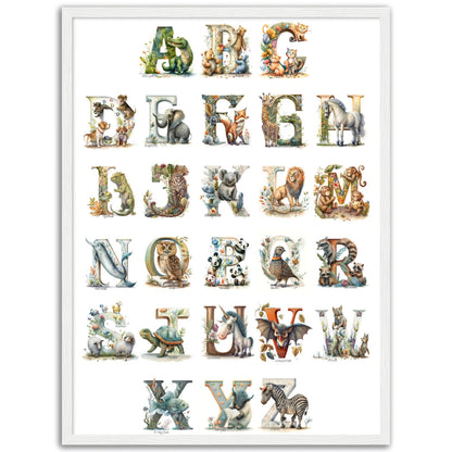 Kids Watercolor Animal Alphabet Print.