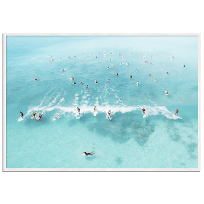 Aerial Ocean Surfers Crowd