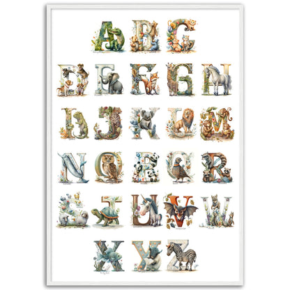 Kids Watercolor Animal Alphabet Print.