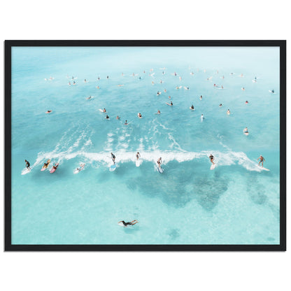 Aerial Ocean Surfers Crowd