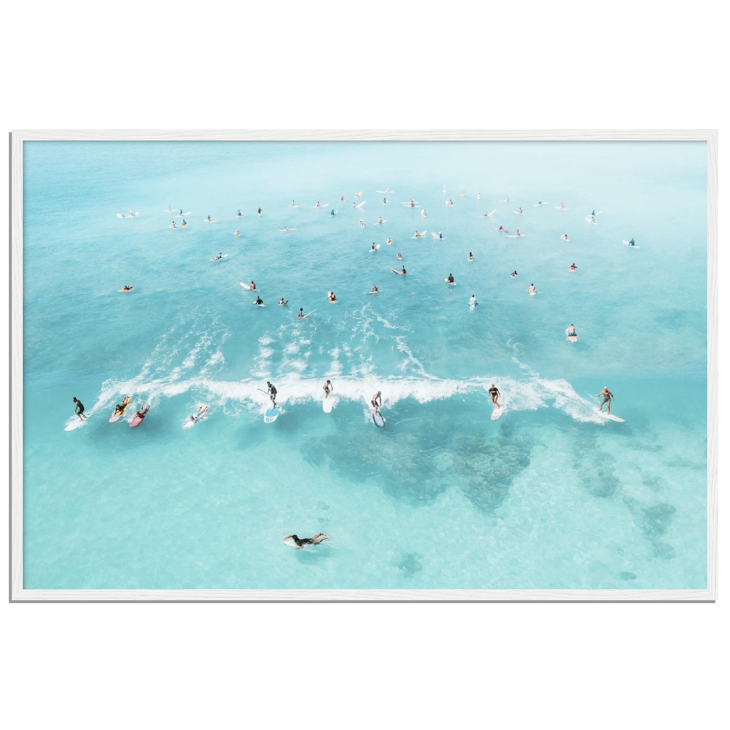 Aerial Ocean Surfers Crowd