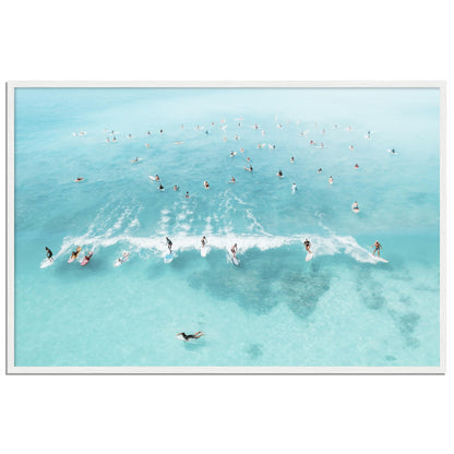 Aerial Ocean Surfers Crowd