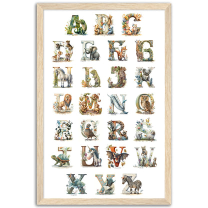 Kids Watercolor Animal Alphabet Print.