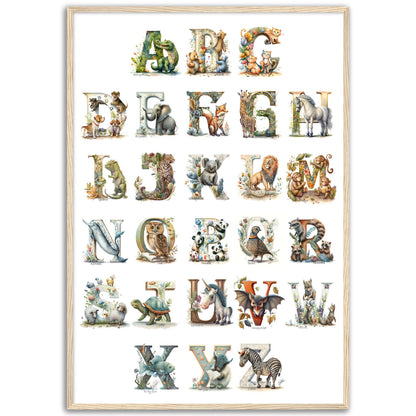 Kids Watercolor Animal Alphabet Print.