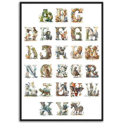 Kids Watercolor Animal Alphabet Print.